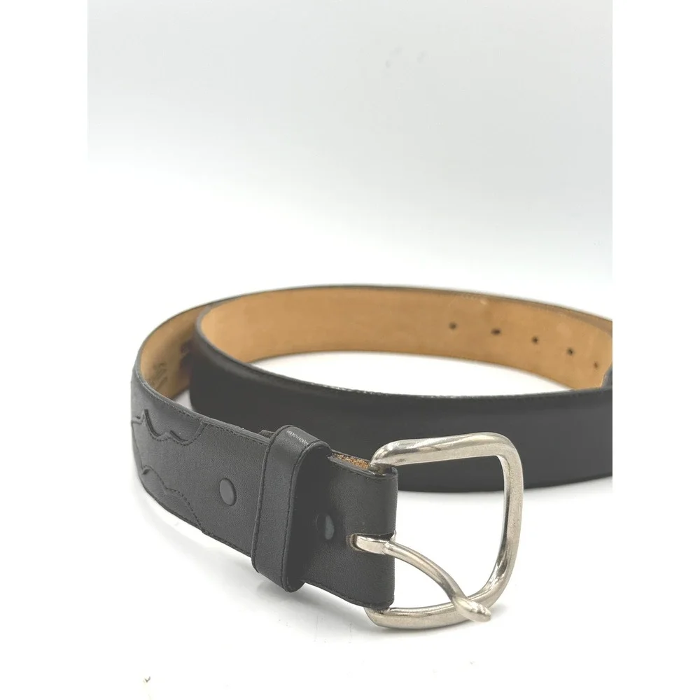 Larry Mahans Leather Belt Men 46 XXL VTG Black Western Stitched Made in USA 7927